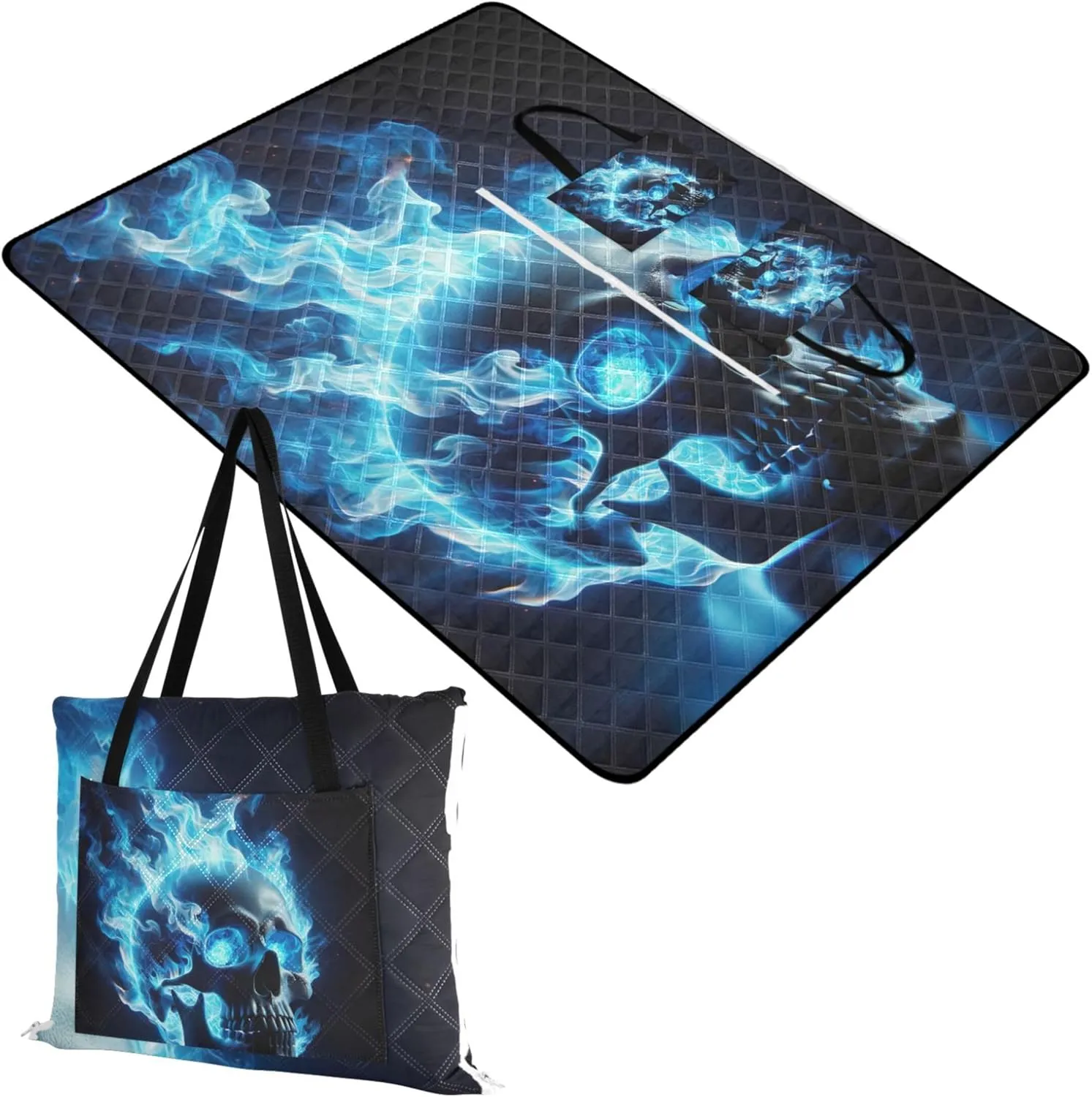 Fire Skull Beach Mat Sand Free Waterproof, Print Outdoor Mat for Camping Foldable Picnic Blanket Cute, 80" x 60"