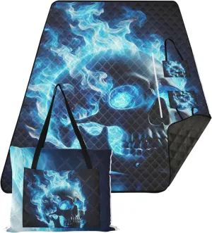 Fire Skull Beach Mat Sand Free Waterproof, Print Outdoor Mat for Camping Foldable Picnic Blanket Cute, 80" x 60"