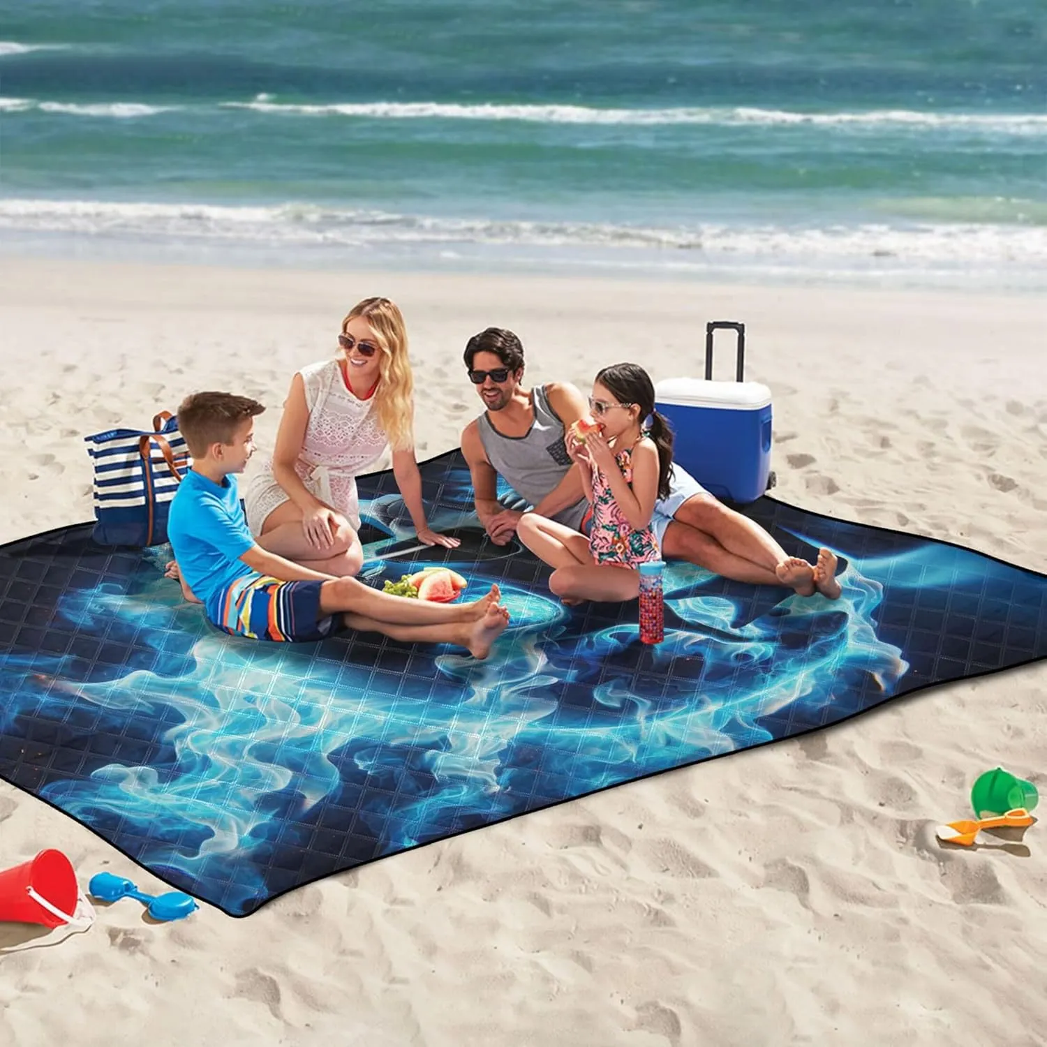 Fire Skull Beach Mat Sand Free Waterproof, Print Outdoor Mat for Camping Foldable Picnic Blanket Cute, 80" x 60"