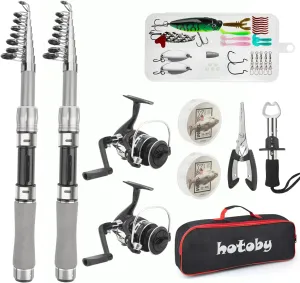 Fishing Pole Combo Set, 2PACK 6.89ft Fishing Rod and Reel Combo, Carbon Fiber Telescopic Fishing Rod Kit with Spinning Reel, Fishing Pliers, Lip Gripper, Line, Lures, Carrier Bag for Beginner Angler