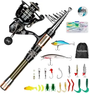 Fishing Pole Kit Adult 6.89ft Carbon Fiber Collapsible Fishing Rod and Reel Combo Spinning Reel Tackle Lures Hooks Line Bag Telescopic Fishing Pole Combo for Beginner Saltwater Freshwater