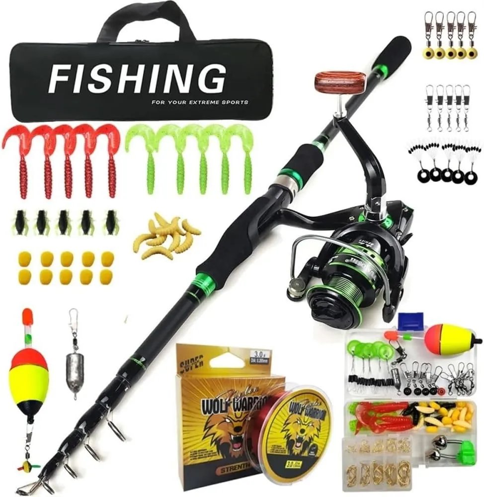 Fishing Pole Telescopic Fishing Rod Set with Reel & Carry Bag Carbon Fiber for Travel Saltwater Freshwater Fishing
