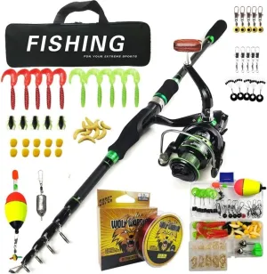 Fishing Pole Telescopic Fishing Rod Set with Reel & Carry Bag Carbon Fiber for Travel Saltwater Freshwater Fishing