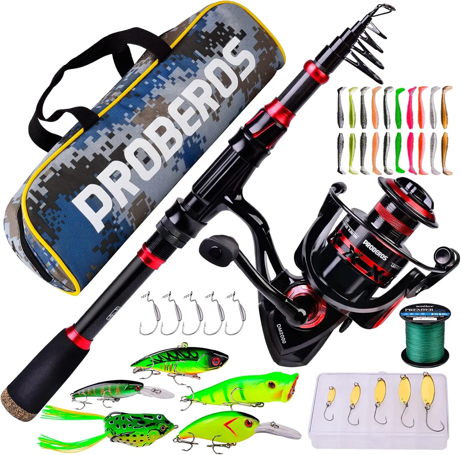 Fishing Rod and Reel Combo, 6.9ft Carbon Fiber Telescopic Fishing Pole with Spinning/Baitcasting Reel Combos, Sea Saltwater Freshwater Ice Bass Fishing Tackle Set Fishing Rods Kit