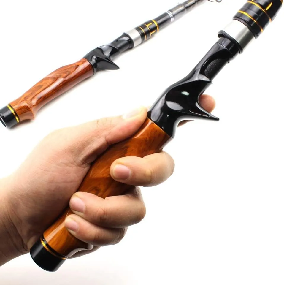 Fishing Rod Carbon Fiber Casting Rod Travel Lure Trout Telescopic Fishing Rod Lure Weight Carp Wooden Handle Pole Fishing Pole Kit(2.4 m)