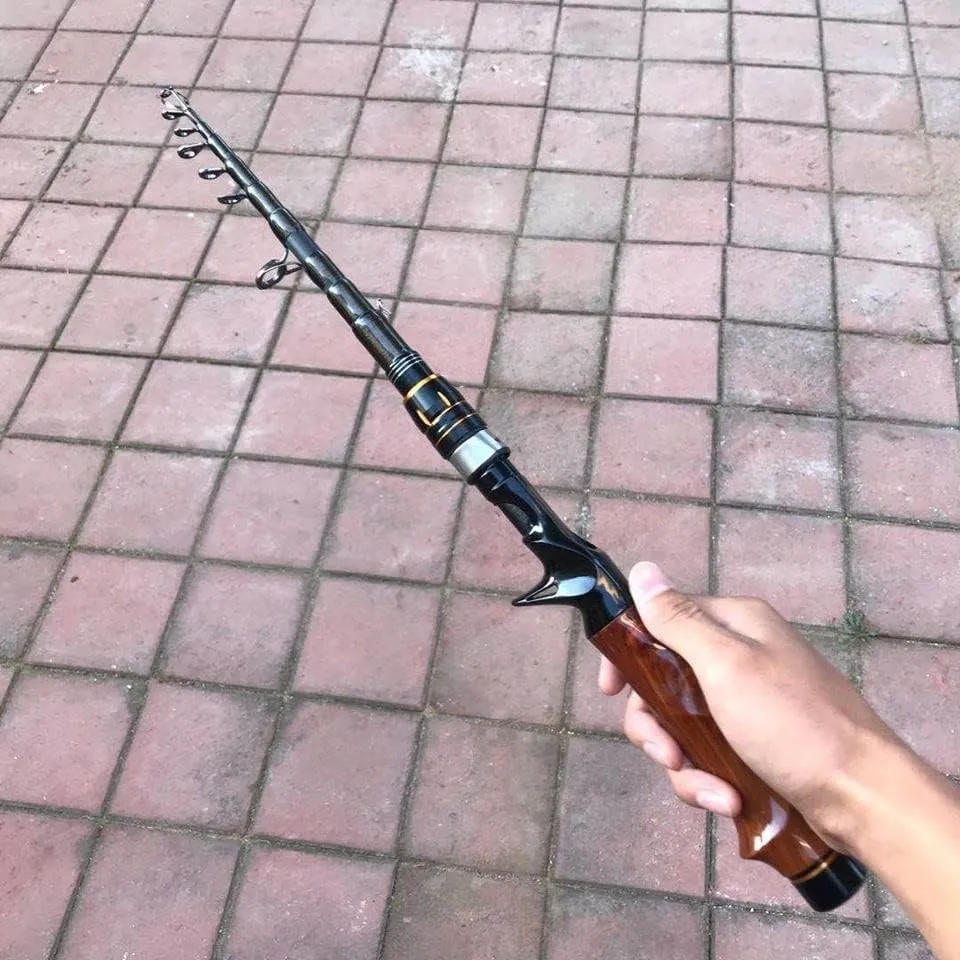Fishing Rod Carbon Fiber Casting Rod Travel Lure Trout Telescopic Fishing Rod Lure Weight Carp Wooden Handle Pole Fishing Pole Kit(2.4 m)
