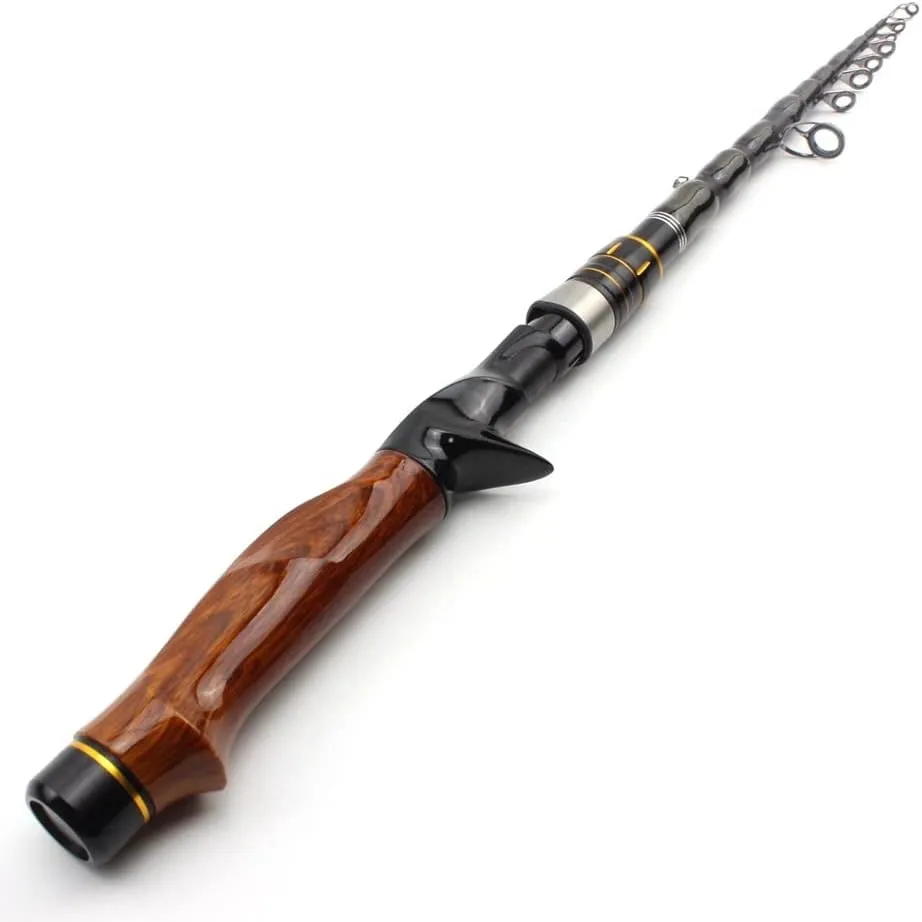 Fishing Rod Carbon Fiber Casting Rod Travel Lure Trout Telescopic Fishing Rod Lure Weight Carp Wooden Handle Pole Fishing Pole Kit(2.4 m)