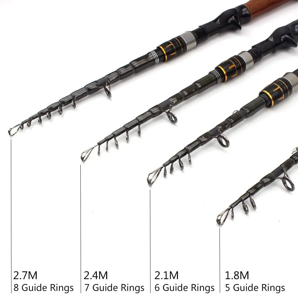 Fishing Rod Carbon Fiber Casting Rod Travel Lure Trout Telescopic Fishing Rod Lure Weight Carp Wooden Handle Pole Fishing Pole Kit(2.4 m)