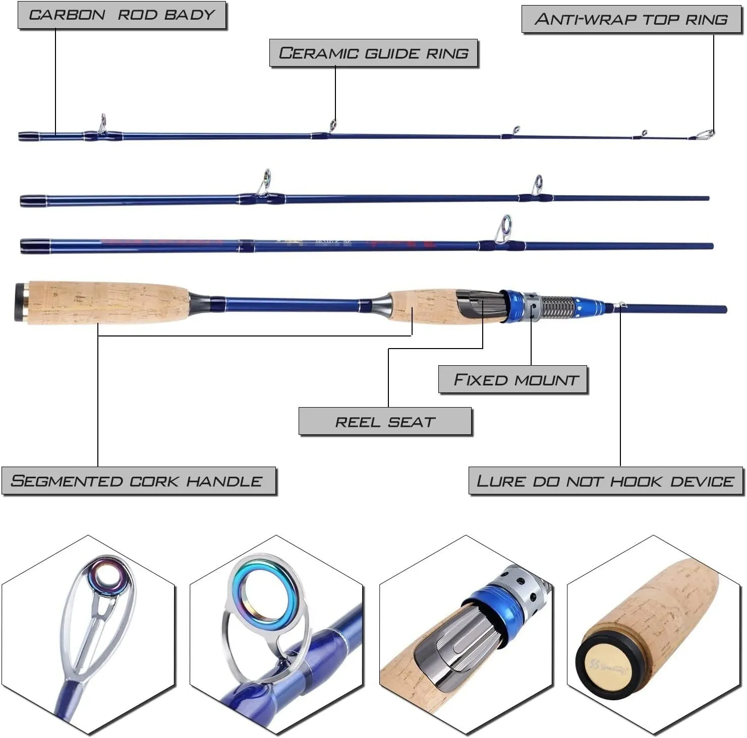 Fishing Rod Fishing Rod Portable Section Fishing Rod Ultralight Carbon Fiber Spinning Casting Travel Rod Fishing Pole Kit(Blue,2.4m Casting Rod)