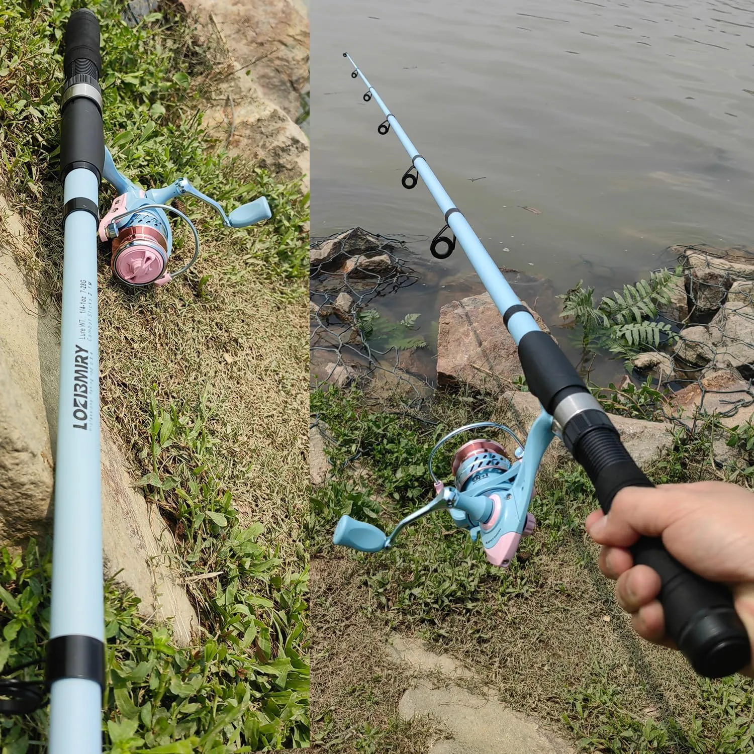 Fishing Rod Reel Combos, 2PCS 2.1m/6.89ft Collapsible Fishing Rods   2PCS Spinning Reels   Fishing Lines Fishing Lures Carrier Bag, Telescopic Fishing Pole Set Sea Saltwater Freshwater Kit
