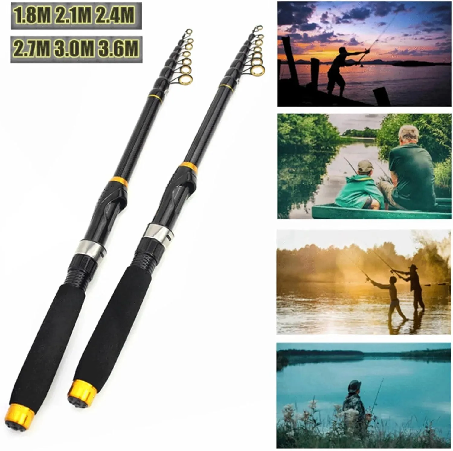 Fishing Rods Carbon Fiber Spinning Rod 1.8M 2.1 M 2.4M 2.7M 3.0M 3.6M Fishing Rod Max Pull 3.5KG Portable Telescopic Fishing Rod Fishing Accessories