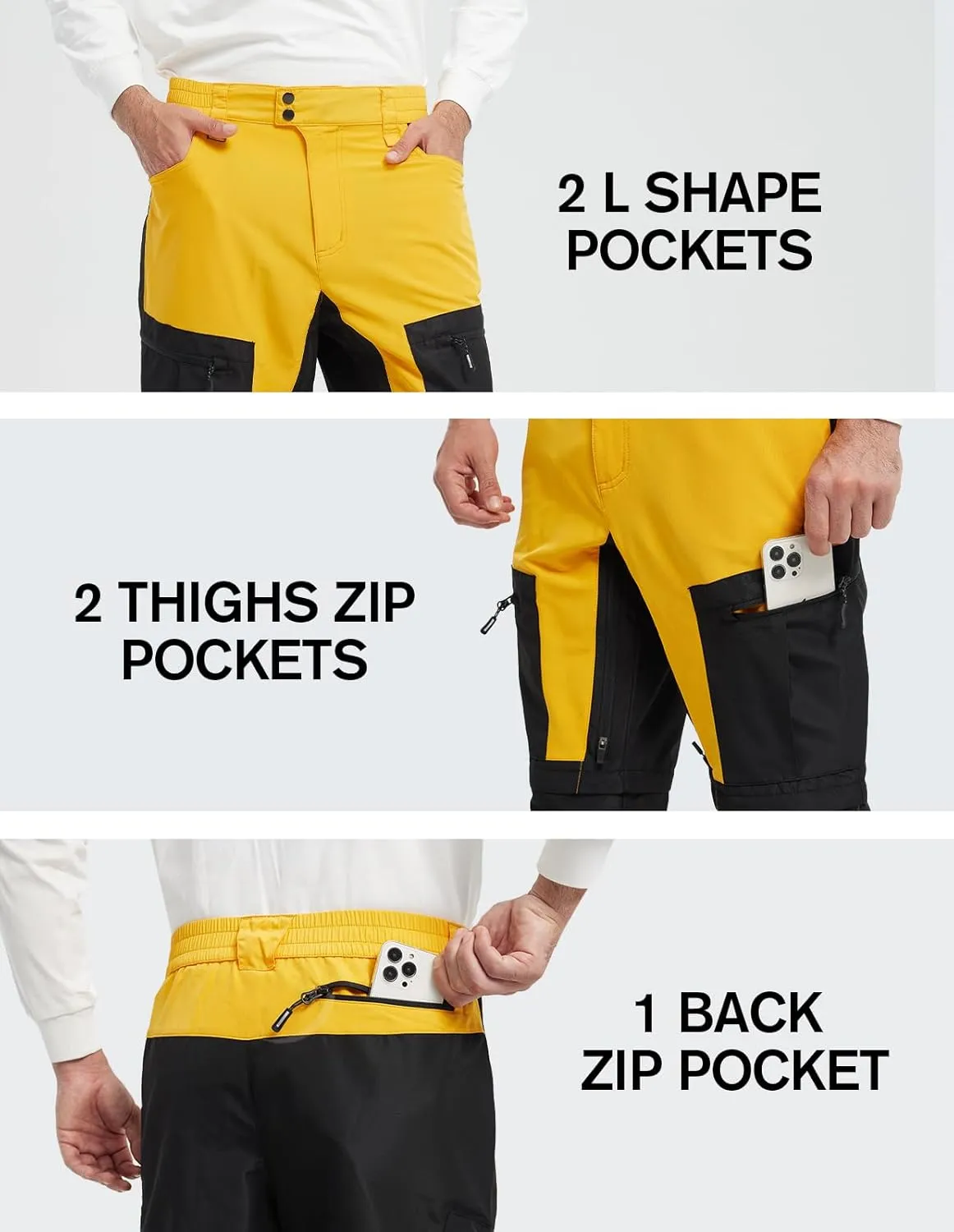 fit space Men's Reinforced Hiking Pants Tapered Zip Off Trekking Pants Convertible Vented