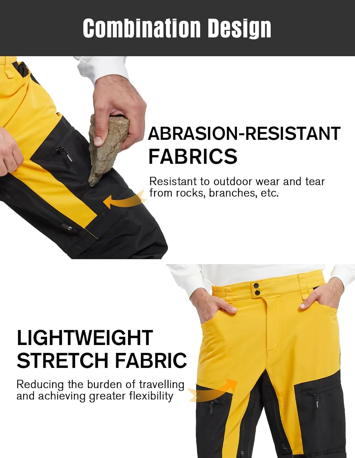 fit space Men's Reinforced Hiking Pants Tapered Zip Off Trekking Pants Convertible Vented