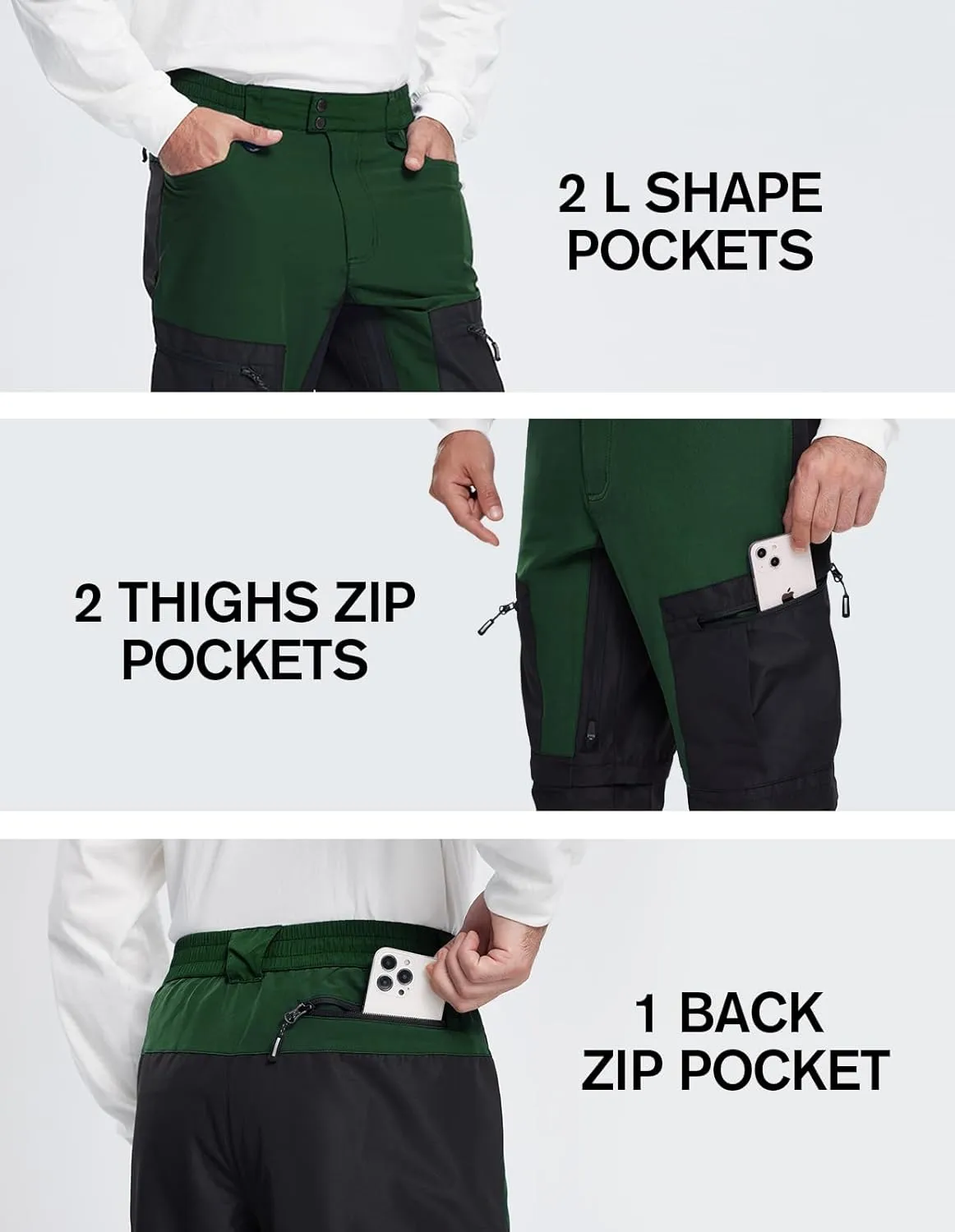fit space Men's Reinforced Hiking Pants Tapered Zip Off Trekking Pants Convertible Vented