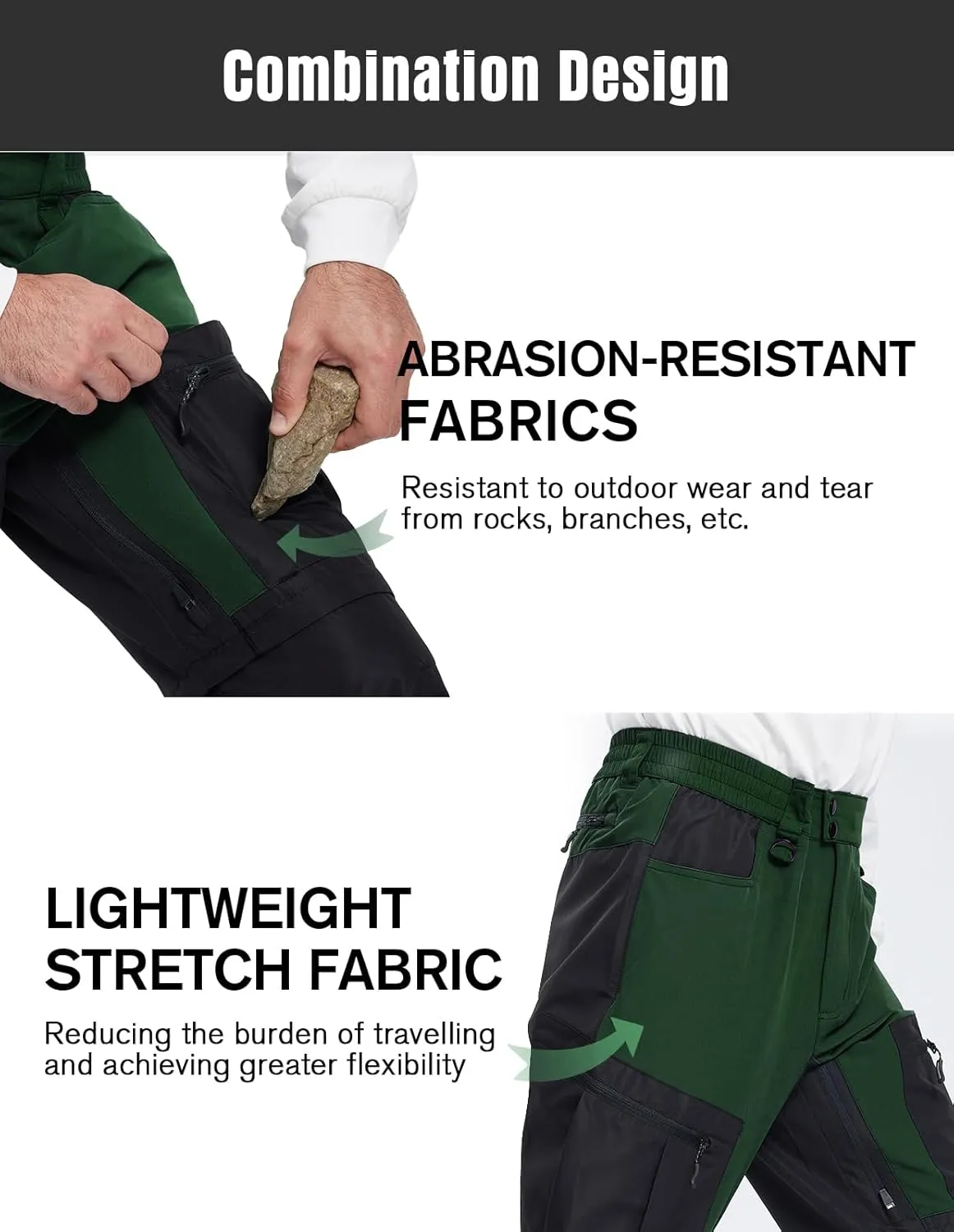 fit space Men's Reinforced Hiking Pants Tapered Zip Off Trekking Pants Convertible Vented