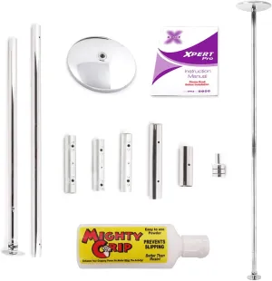 Fitness & Dance Pole for Home - Spinning & Static, Portable & Adjustable - 45mm Chrome (XPERT PRO) [DVD   Grip Powder   Access to TV Membership]