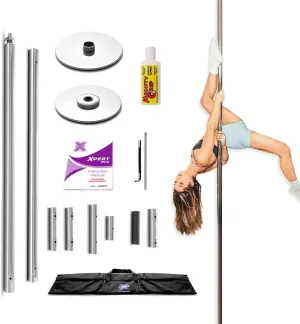 Fitness & Dance Pole for Home, Static (Non-Spinning), Portable & Adjustable - 45mm Chrome (Sport) [DVD   Grip Powder   Access to TV Membership]