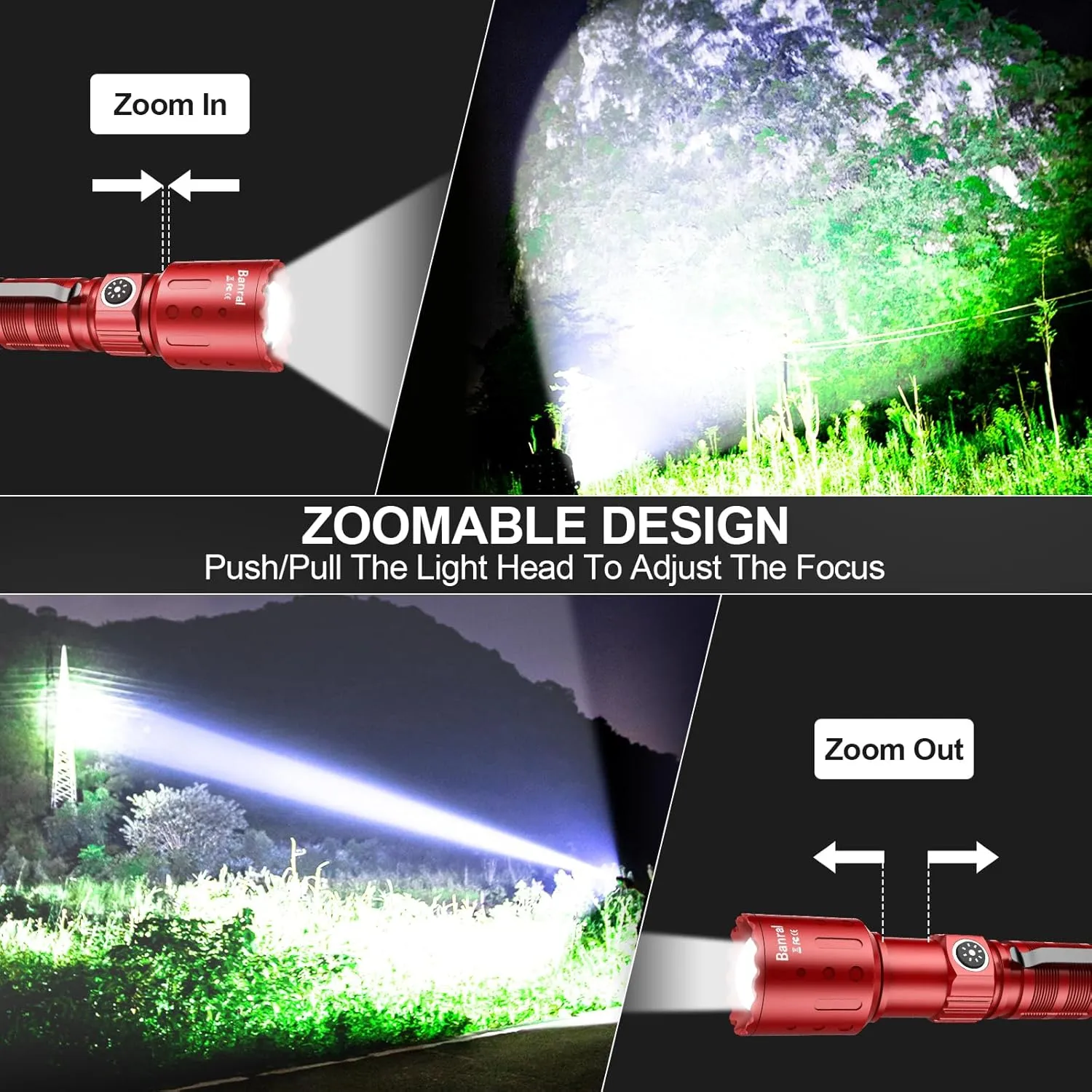 Flashlights High Lumens Rechargeable, Super Bright Long Range Small Powerful Flashlight, 6 Modes LED Tactical Pocket Waterproof Flash Light for Home Emergency (2, Red)