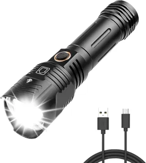 Flashlights Rechargeable High Lumens, 1200000 Lumens LED Tactical Flashlight, Powerful Super Bright Zoomable Handhed Flash Light Waterproof 5 Modes Best for Outdoor Camping