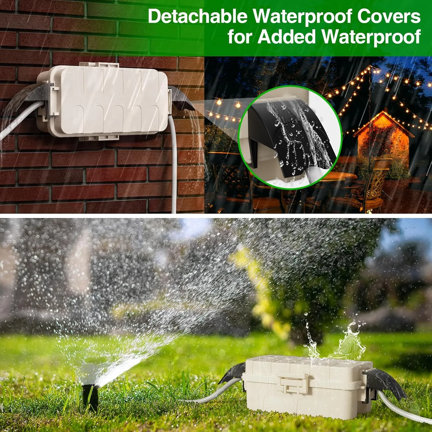 Flemoon Medium Outdoor Electrical Box Waterproof (11.5” x 5.2” x 4”), Bundled w/1 Small Weatherproof Electrical Connection Box (8.1" x 4.9" x 3.1") for Power Strip, Holiday Lights, Almond