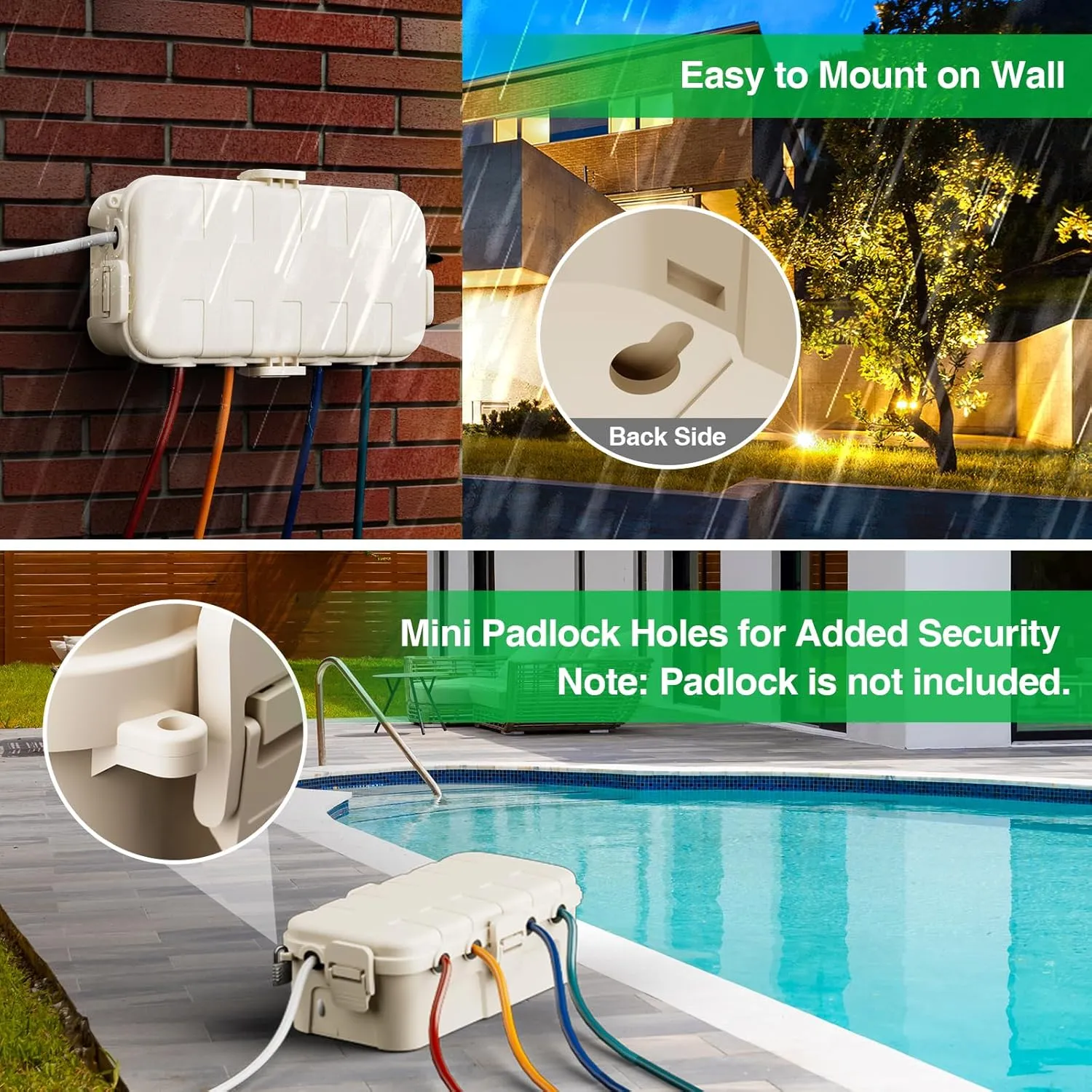 Flemoon Medium Outdoor Electrical Box Waterproof (11.5” x 5.2” x 4”), Bundled w/1 Small Weatherproof Electrical Connection Box (8.1" x 4.9" x 3.1") for Power Strip, Holiday Lights, Almond