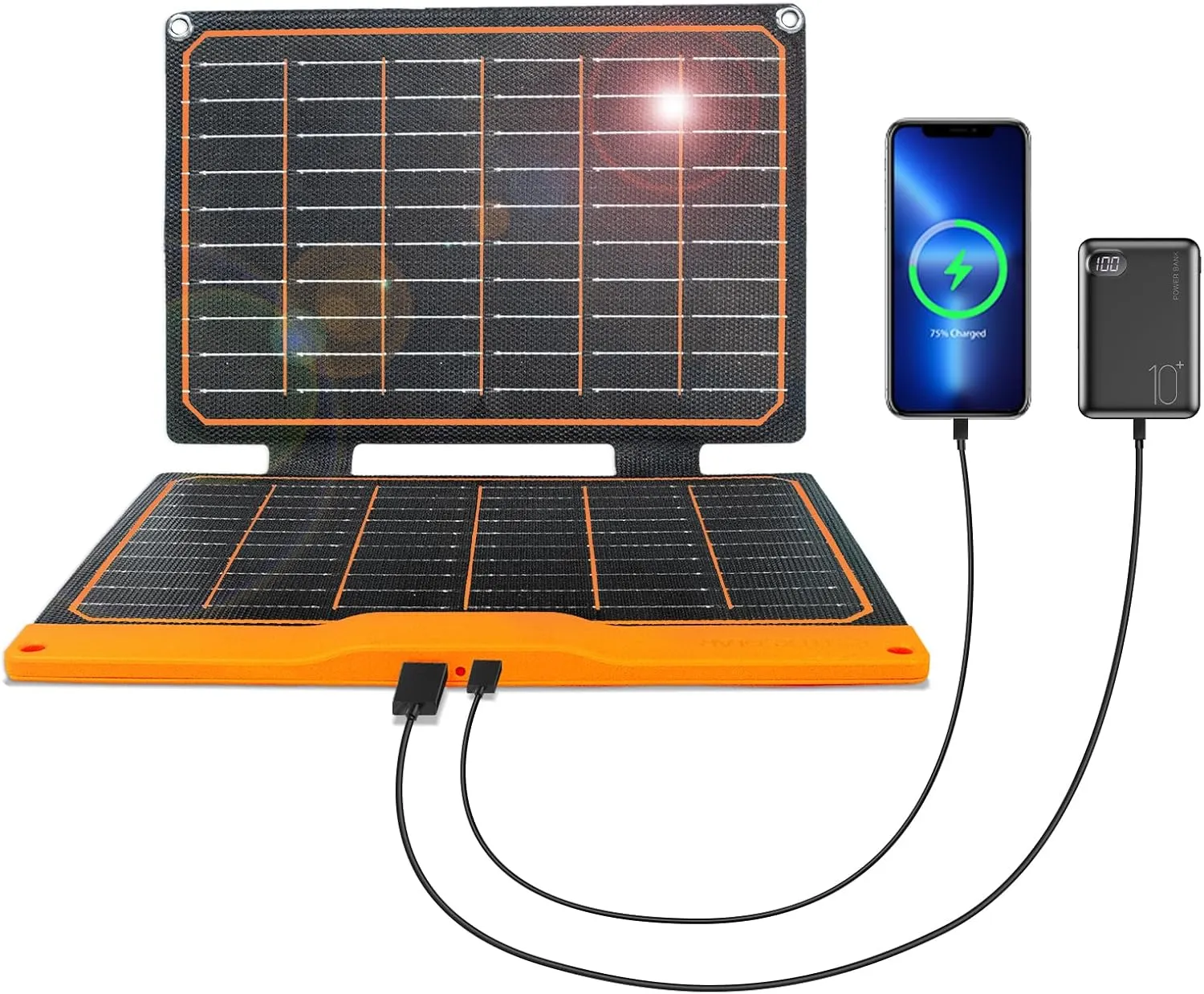 FlexSolar 20W Portable Solar Panel, High-Efficiency Monocrystalline PV Module Power Charger with Dual USB Ports for Phones, Tablets, Power Bank, Camera and Other Off-Grid Applications