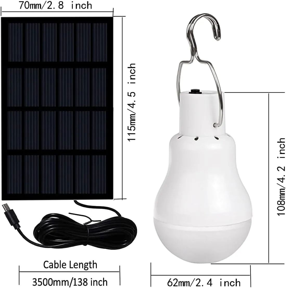 FLRONGSUN Solar Light Bulb Portable 350LM Solar Powered Camping Light Led Lantern Outdoor for Lamp Light Hiking Fishing Tent Indoor Shed Chicken Coop Hurricane Emergency With USB Chargeable(Pack of 2)