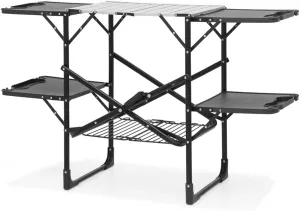 Foldable Camping Picnic Table[4 Extra Plastic Panel Iron Shelf] Aluminum Tabletop