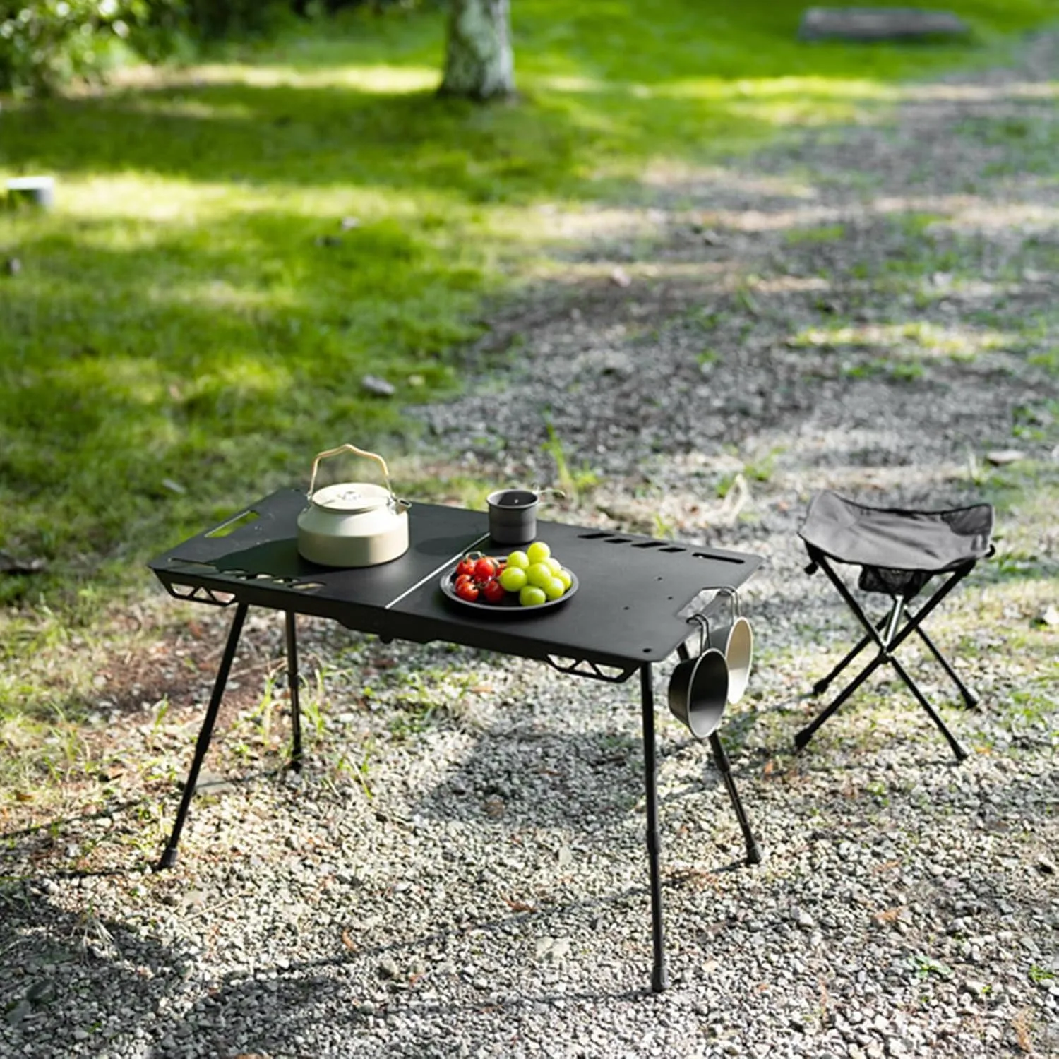 Foldable Camping Table, Adjustable Metal Small Table, Portable Camping Side Table with Retractable Legs for Barbecues, Lightweight Table for Car, Picnic, Travel