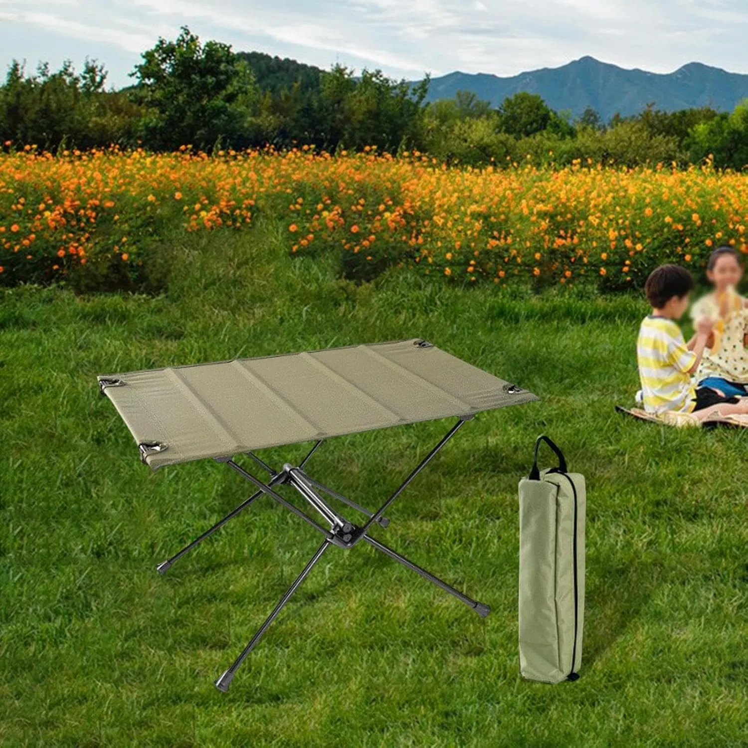 Foldable Camping Table, Outdoor Table, Beach Table, Ultralight Desk for Backpacking, Green