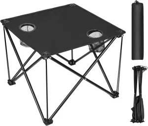 Foldable Camping Table Portable Picnic Table Lightweight Travel Desk with Cup Holder Carrying Bag