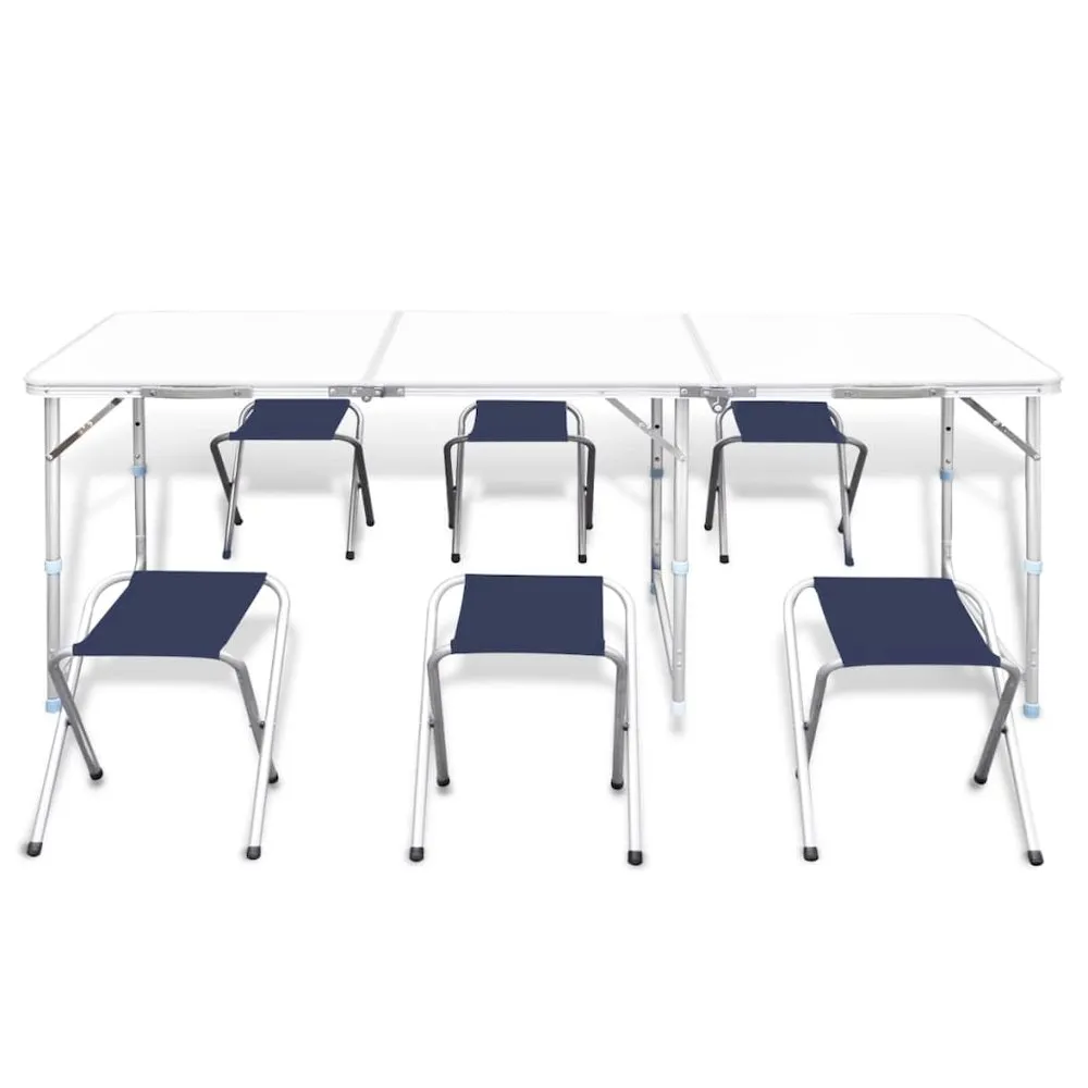Foldable Camping Table Set with 6 Stools Height Adjustable 70.9''x23.6'' - vidaXL