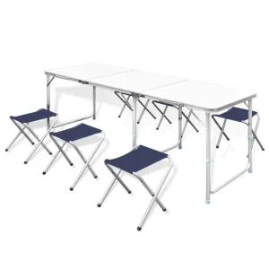 Foldable Camping Table Set with 6 Stools Height Adjustable 70.9''x23.6'' - vidaXL