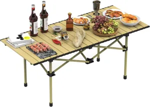 Foldable Camping Table with Carry Bag, Lightweight Carbon Steel Roll-Up Table for Outdoor Picnic BBQ Beach Patio, Fits 4-6 People