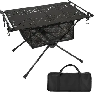 Foldable Grill Table with Mesh Desktop, 44lbs Portable Folding Table, Height Adjustable Metal Table for Ourdoor, Camping, Picnic, BBQ and Beach,（23.23X15.35X14.96 B
