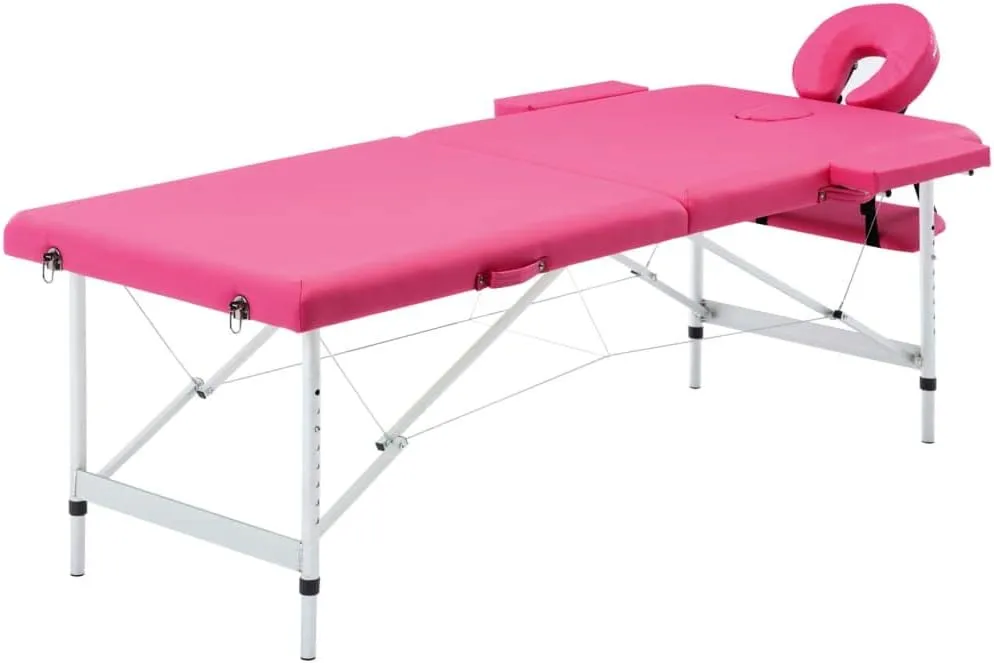 Foldable Massage Table with 2 Zones, Adjustable Height, Durable Foam Padding, Lightweight Aluminum Frame, Pink