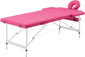 Foldable Massage Table with 2 Zones, Adjustable Height, Durable Foam Padding, Lightweight Aluminum Frame, Pink