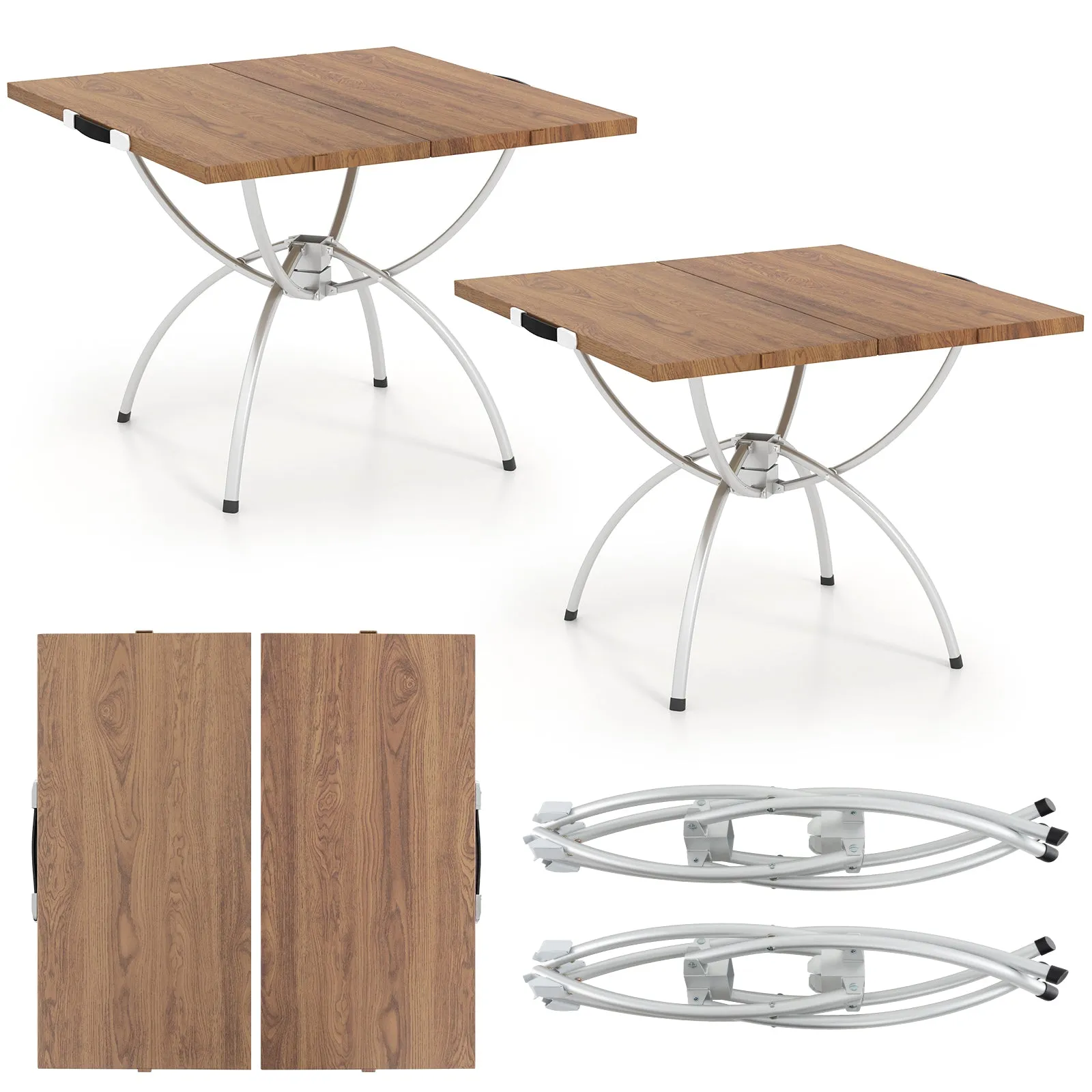 Foldable Picnic Table with Extendable Design and Wood-grain Tabletop for Hiking Fishing BBQ Party-Coffee