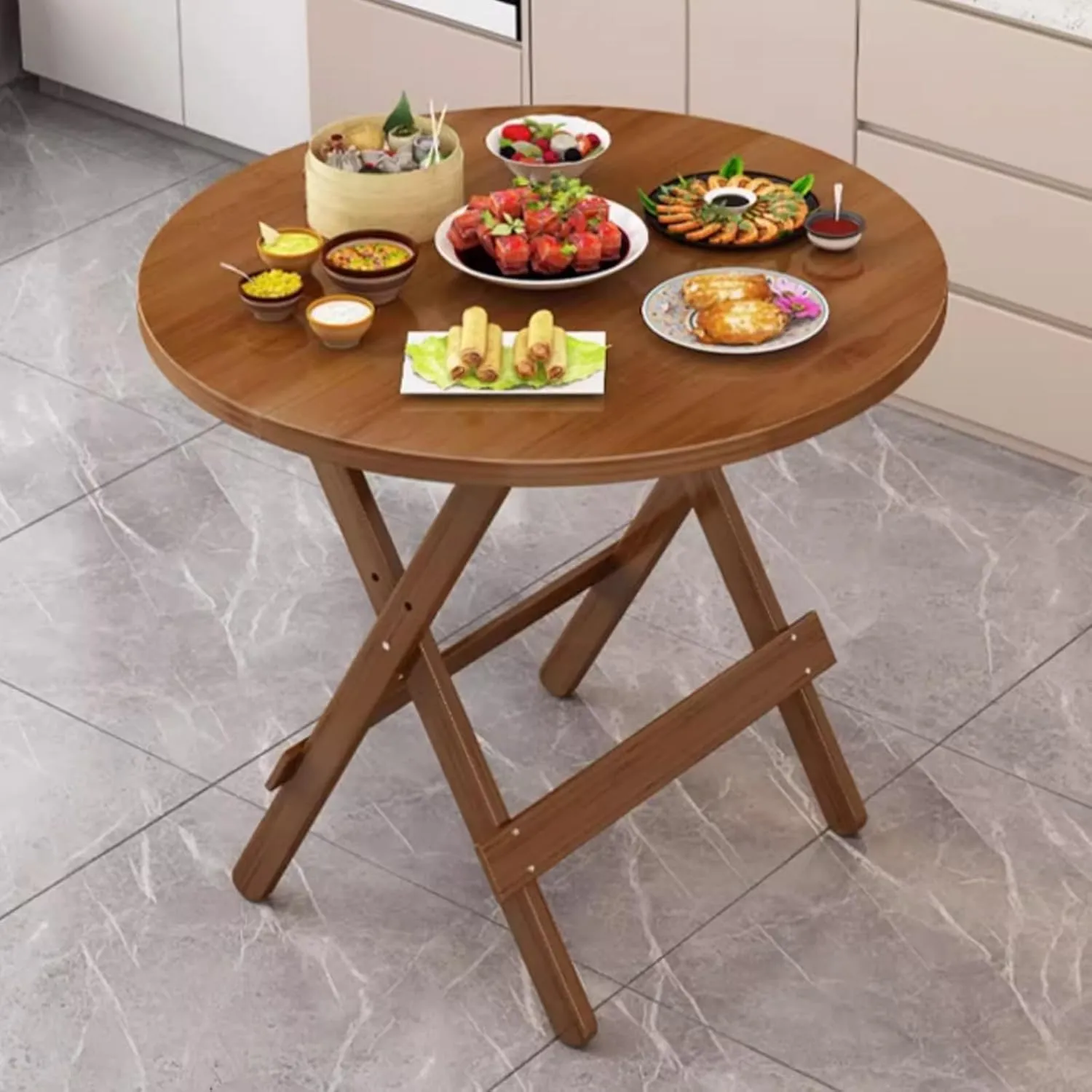 Foldable Round Table Small Dining Table Outdoor Stall Table Camping Table Portable Table Balcony Coffee Table (Size : 80x80x75cm)