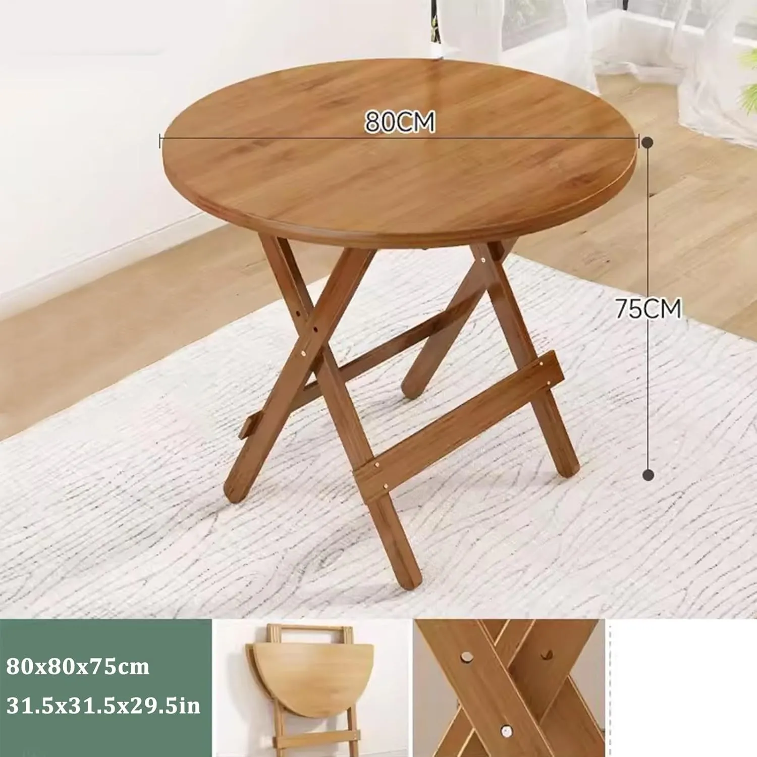 Foldable Round Table Small Dining Table Outdoor Stall Table Camping Table Portable Table Balcony Coffee Table (Size : 80x80x75cm)