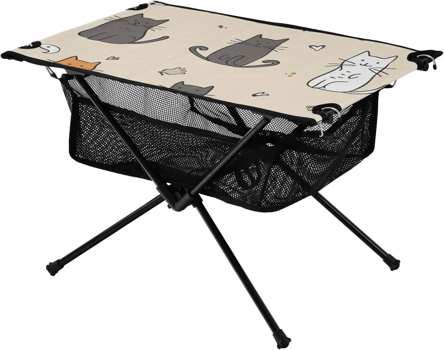 Foldable Table Outdoor Cute Cartoon Kitten Compact Expandable Beach Drink Table with Storage Bag for Outdoor Beach Grill BBQ Travel