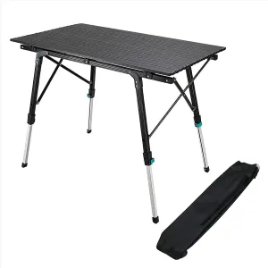 Folding Aluminium Camping Table,Portable Picnic Folding Table,top Mesh Layer,with Height Adjustable Legs Roll Up Table,for Picnic Garden Camping,Woodcolor, Black