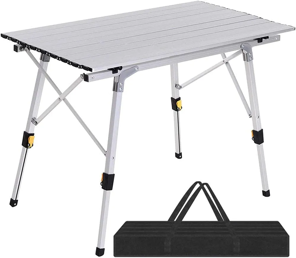 Folding Aluminium Picnic Table Portable Camping BBQ Table Roll Up Top with Carrying Bag for Outdoor Dining Tables for Camping Banquet Picnic Party Garden BBQ Adjustable in Height