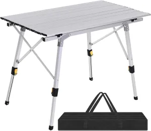 Folding Aluminium Picnic Table Portable Camping BBQ Table Roll Up Top with Carrying Bag for Outdoor Dining Tables for Camping Banquet Picnic Party Garden BBQ Adjustable in Height