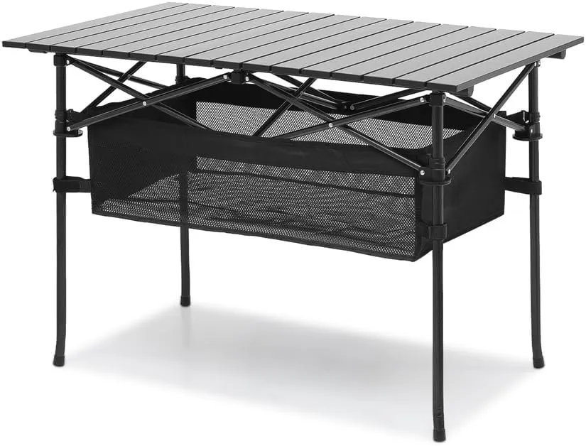 Folding Aluminum Camping Table[Detachable Storage Organizer] Portable Picnic Desk