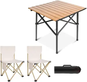 Folding Bea Picnic Tables Collapsible Backpack Lawn air Camping Folding air and Table Set with Roll up Carbon Steel Table Top for More People Party
