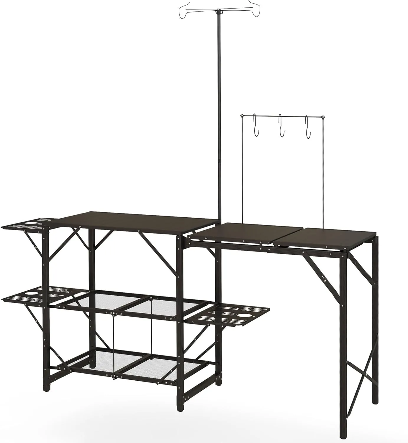 Folding Camp Kitchen Table – Portable Camping Cooking Station with Adjustable Lantern Holder, Hanging Hooks, and Carrying Bag for Outdoor Picnic, Beach BBQ, and Traveling