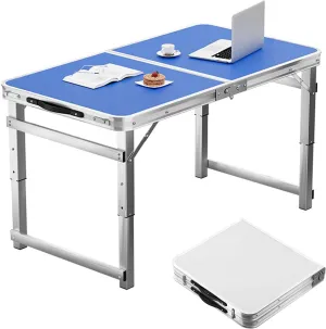 Folding Camp Table and Chairs, Camping Tables Adjustable 3 Heights, Aluminum Table with Crossbar, Camping Essentials for Home Picnic BBQ (Color : Blue)