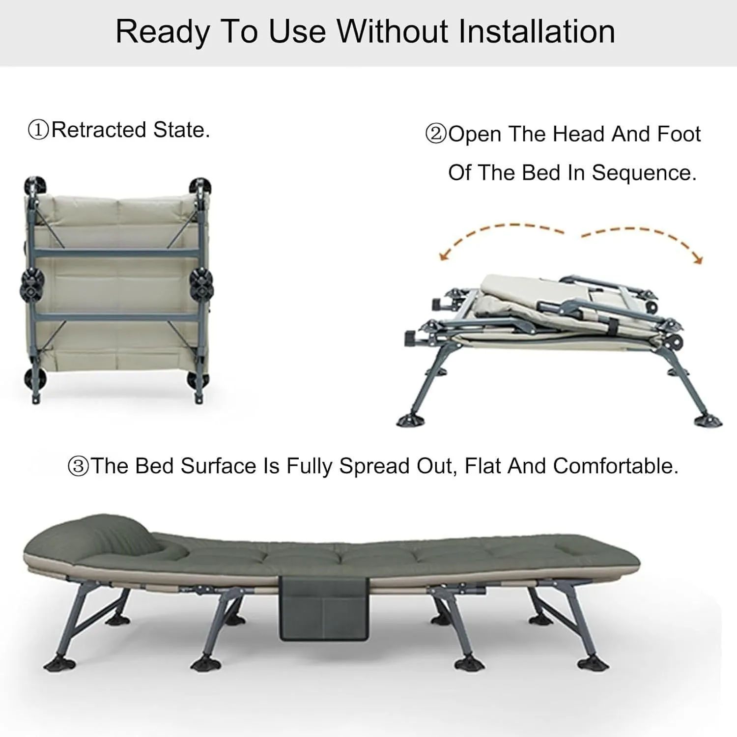 Folding Camping Bed 6-Position Adjustable Camping Cot Load 440lb Sleeping Cots for Adultsfolding Cot Travel Reclining Chaise