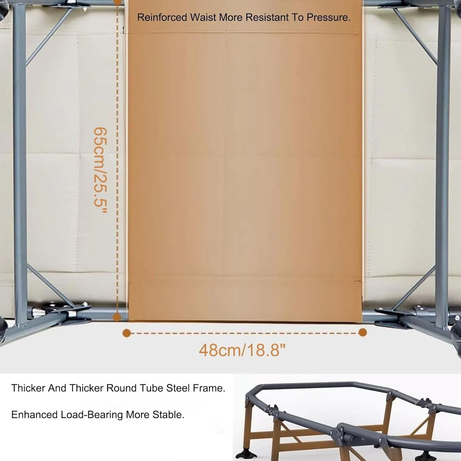 Folding Camping Bed 6-Position Adjustable Camping Cot Load 440lb Sleeping Cots for Adultsfolding Cot Travel Reclining Chaise
